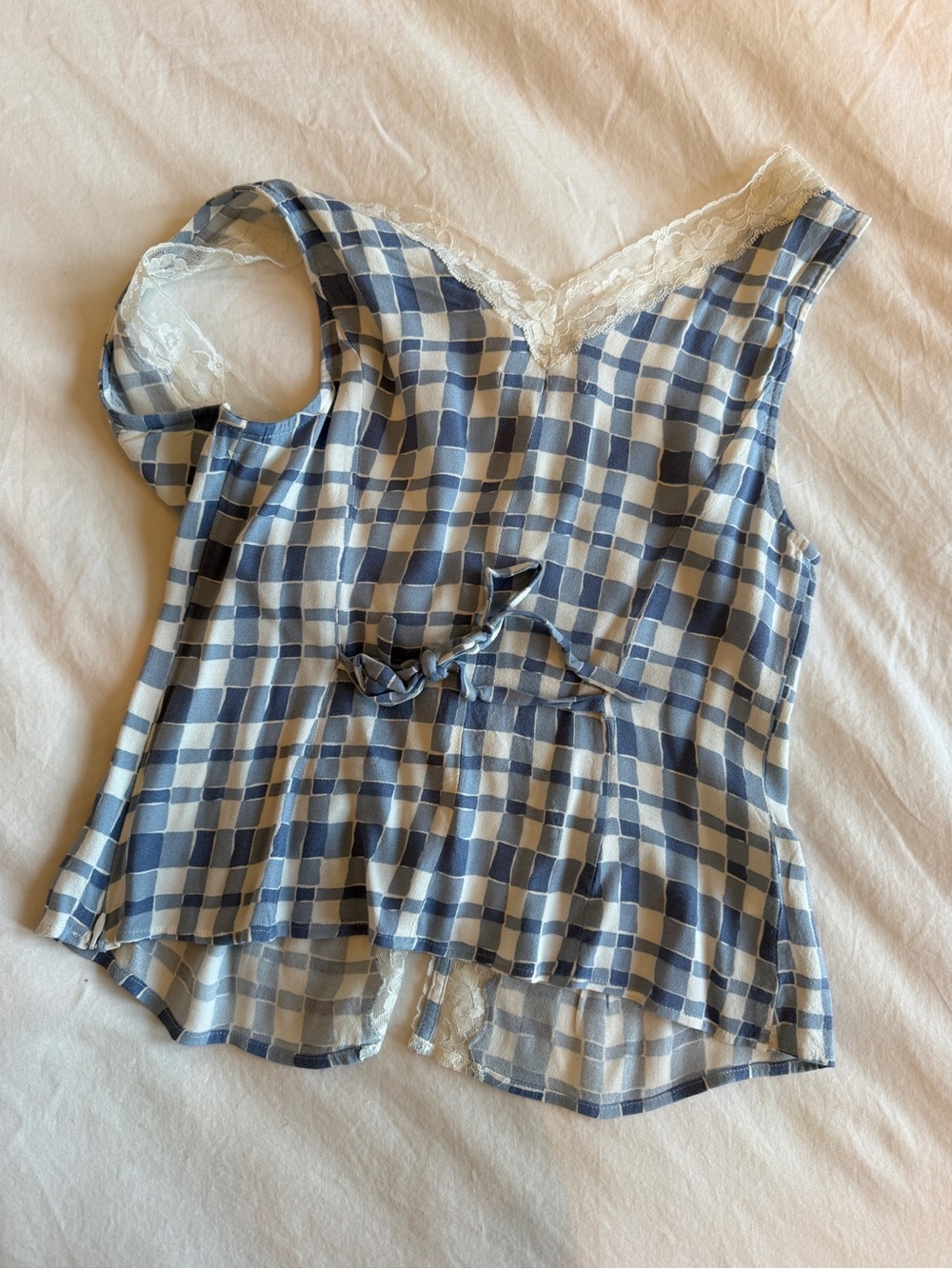 Reformation Cristina Lace-Trim Gingham Tank - Blue & White - Picture 6 of 6